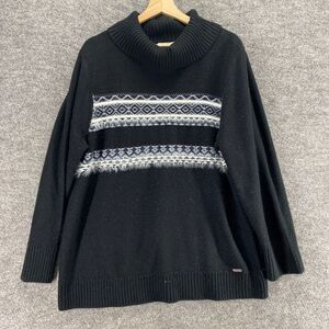 Calvin Klein Sweater Pullover Women XL Black Striped Turtleneck Knit Long Sleeve